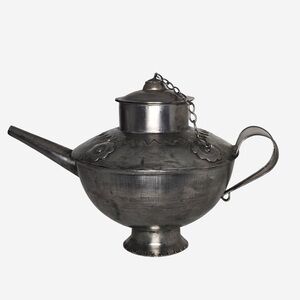 Vintage Handcrafted Metal Teapot Kettle w/ Lid & Chain – Rustic Folk Art